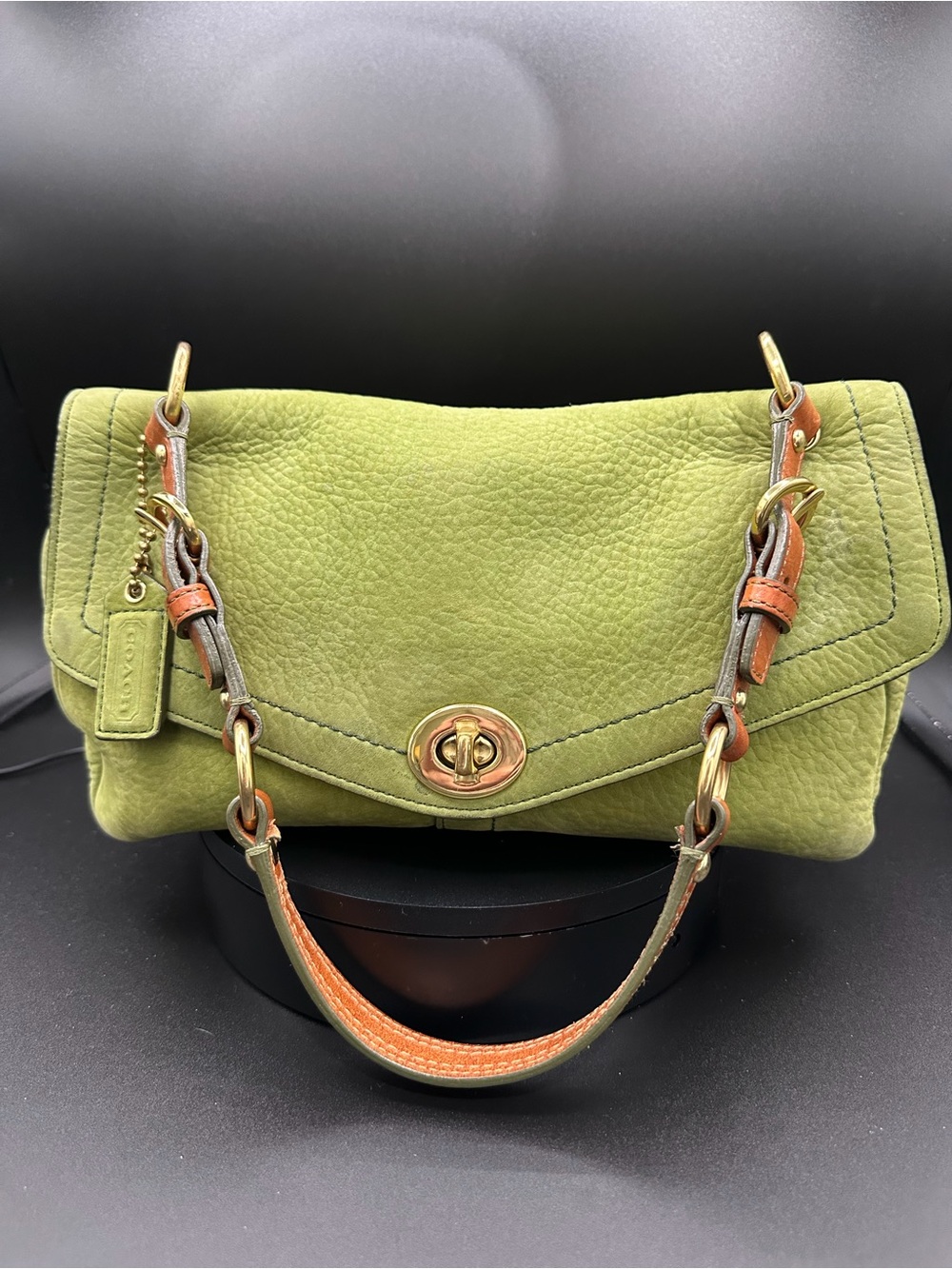 Coach Chelsea Y2K Lime Green Nubuck Leather Flap Bag Rare Chartreuse Gold
